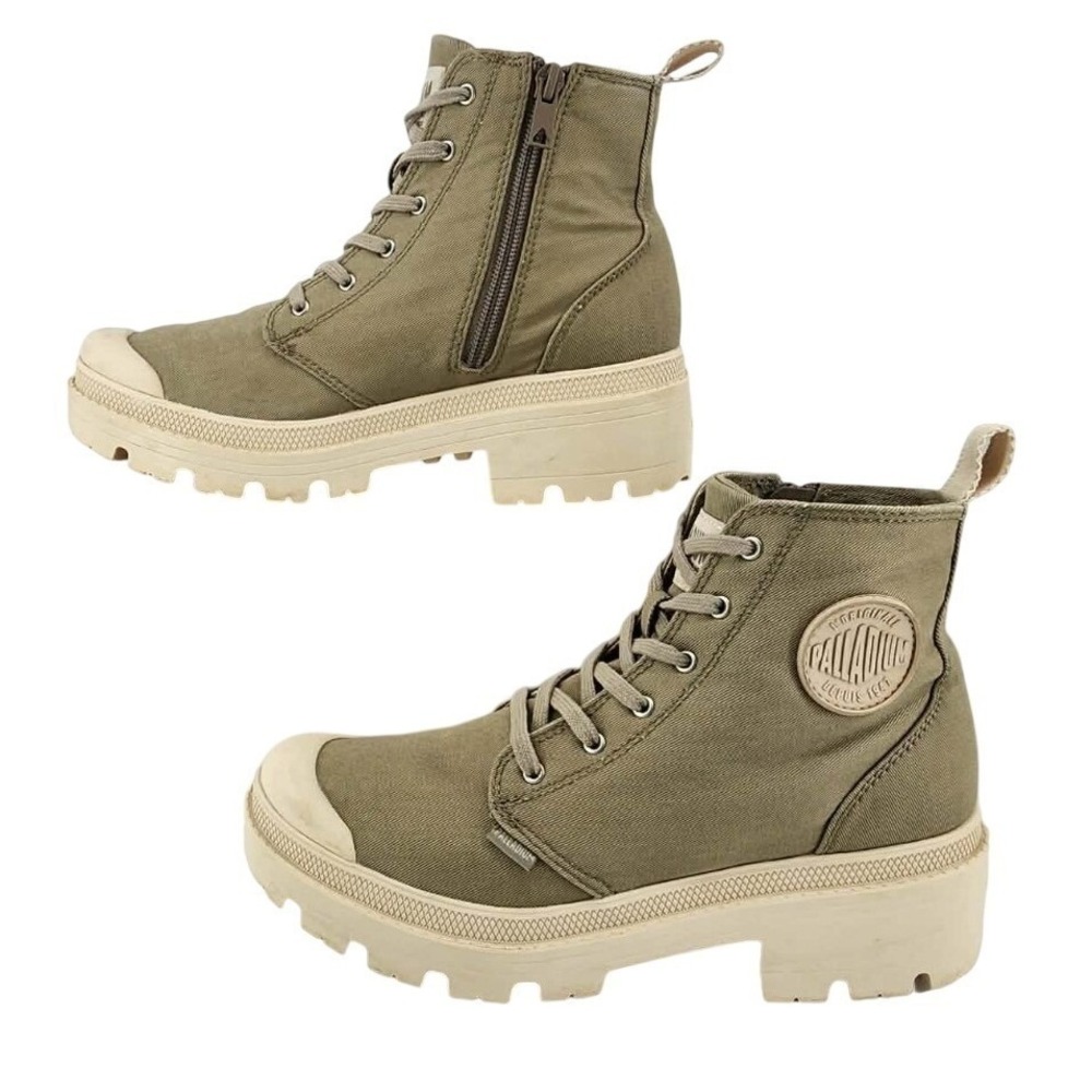 Palladium Pallabase Twill Boots Women 8.5 Olive‎ Green Canvas Platform Excellent